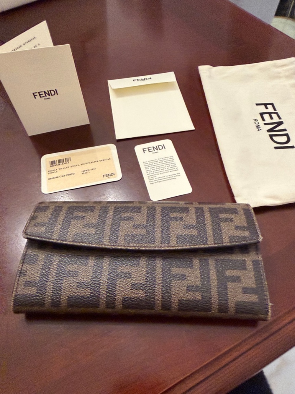 Fendi Brown and Dark Brown Zucca FF Logo Continental Wallet with Accessories